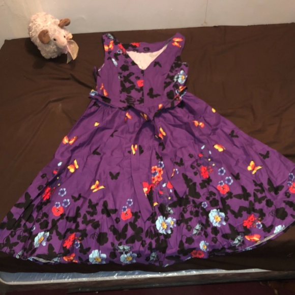 NEW Purple Floral Summer Dress M/L - Picture 4 of 7